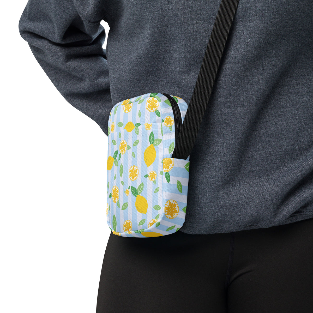Lemon Stripe Crossbody Bag – Water Resistant Mini Purse With Adjustable Strap & Pockets