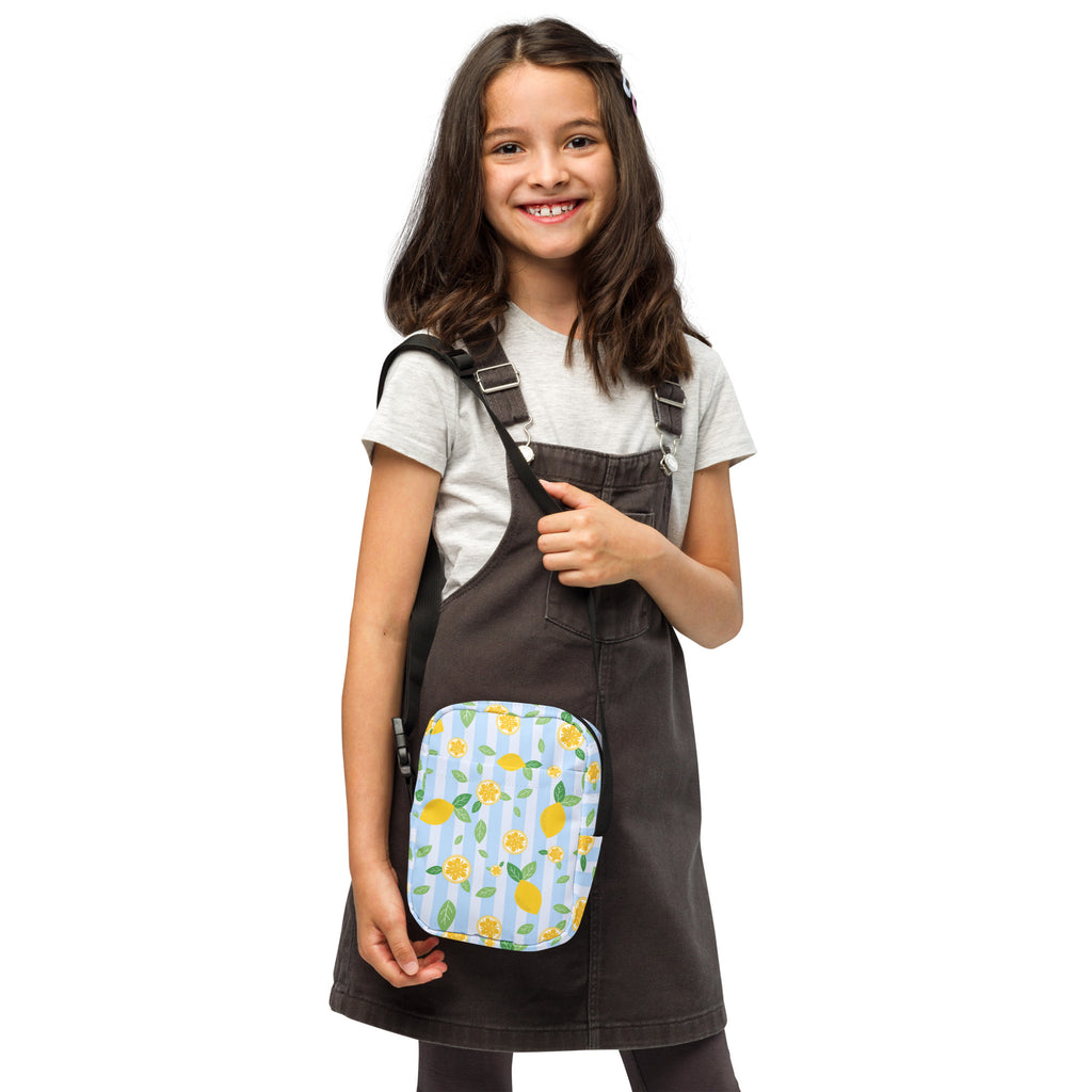 Girls Lemon Stripe Crossbody Bag – Water Resistant Mini Purse With Adjustable Strap & Pockets