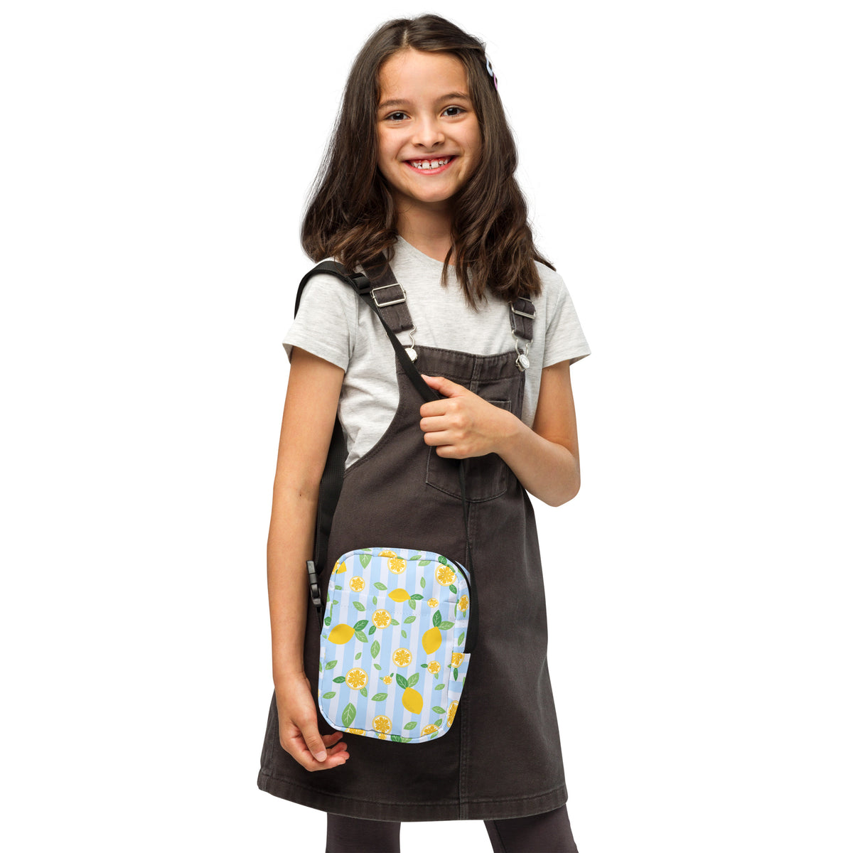 Girls Lemon Stripe Crossbody Bag – Water Resistant Mini Purse With Adjustable Strap & Pockets
