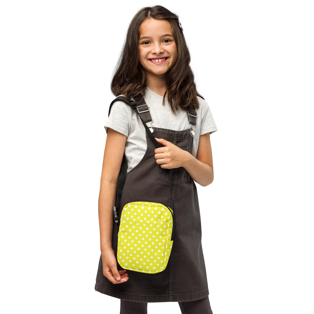 Girls Yellow Polka Dot Crossbody Bag – Water Resistant Mini Purse With Adjustable Strap & Pockets