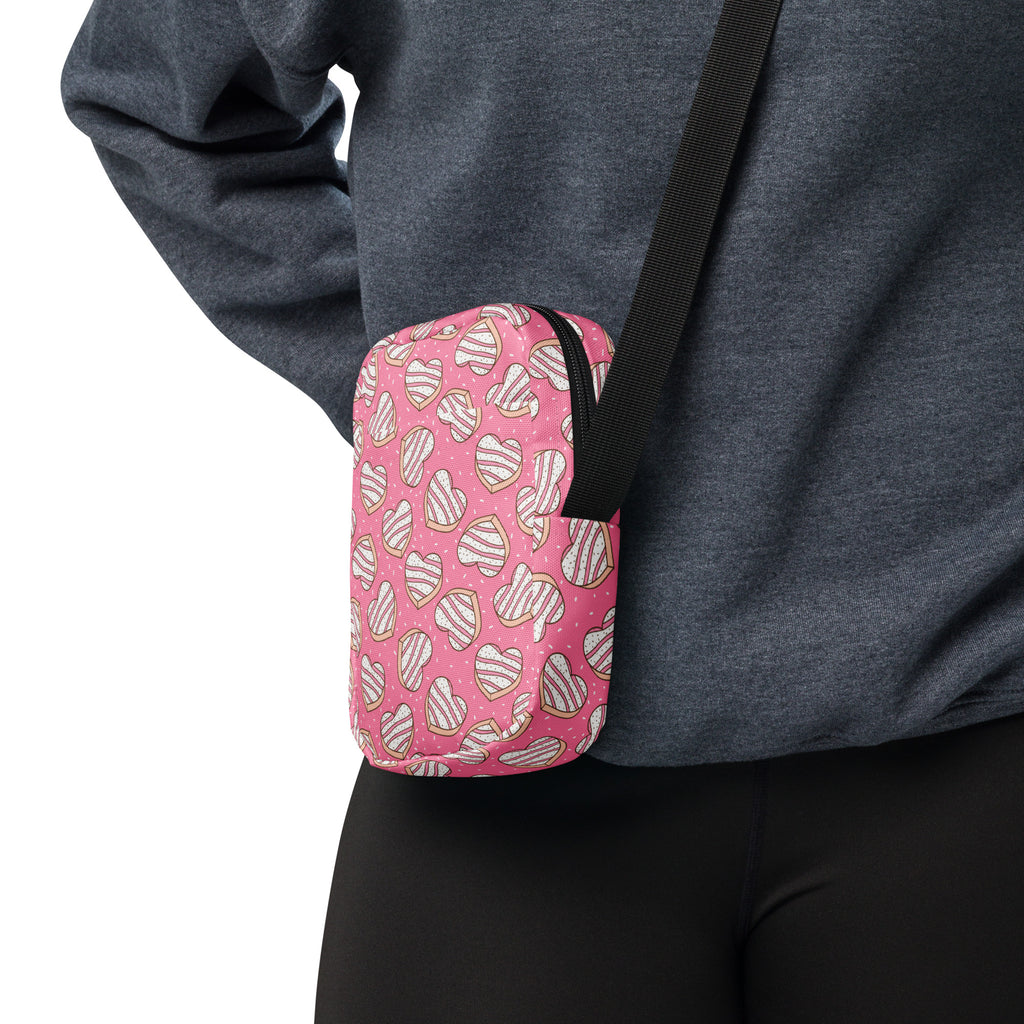 Pink Heart Cookies Crossbody Bag – Water Resistant Mini Purse With Adjustable Strap & Pockets
