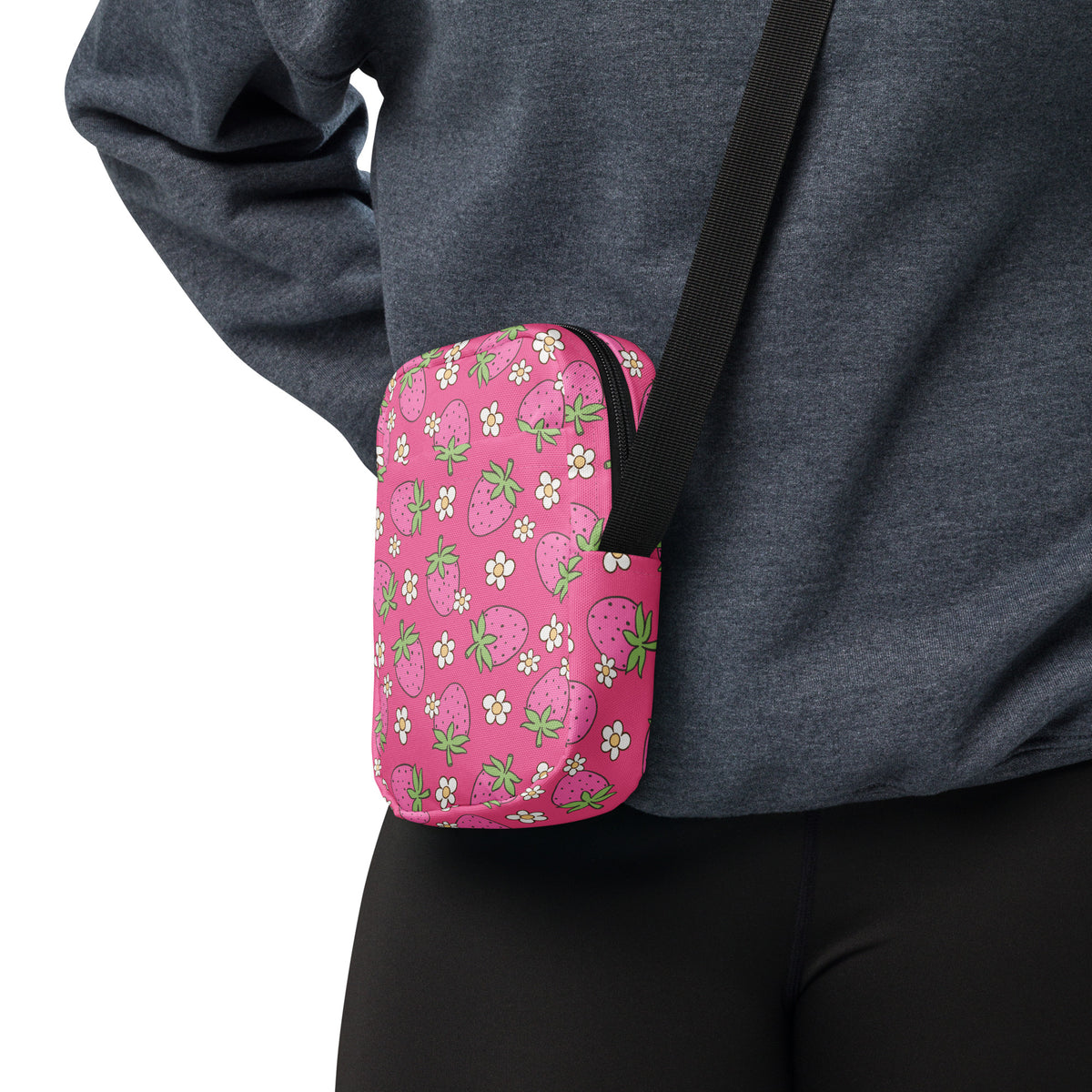 Pink Strawberry Crossbody Bag – Water Resistant Mini Purse With Adjustable Strap & Pockets