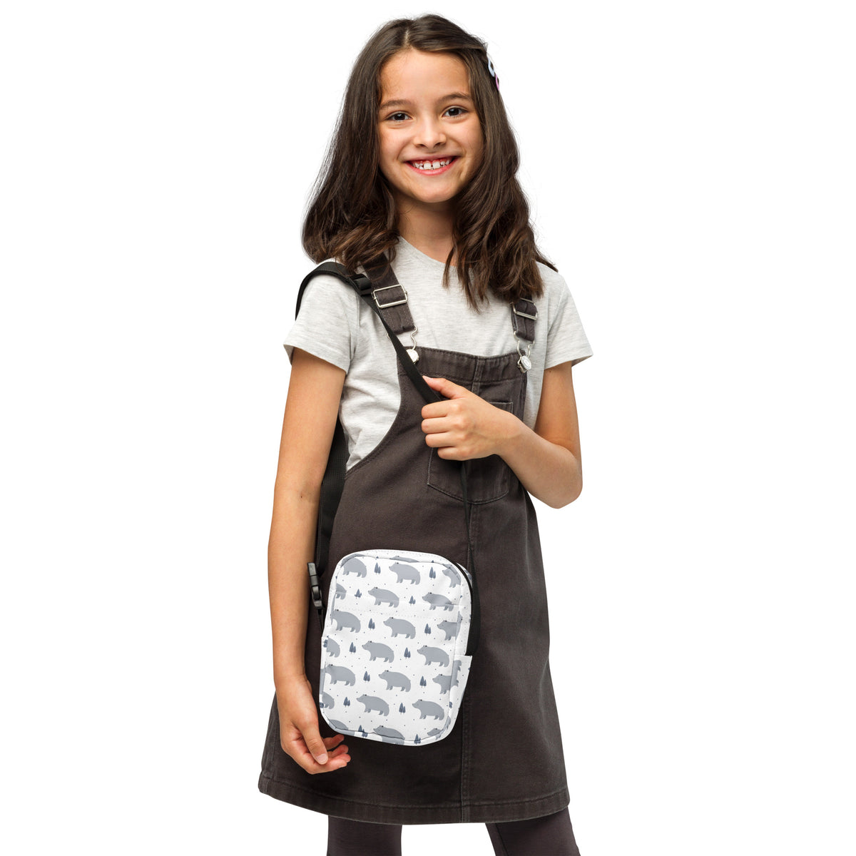 Girls Gray Bear Crossbody Bag – Water Resistant Mini Purse With Adjustable Strap & Pockets