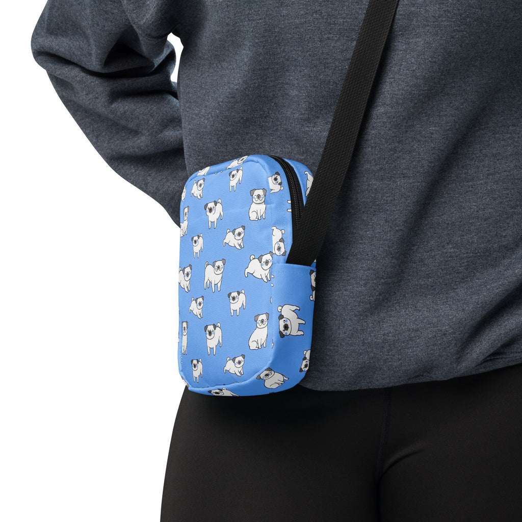 Blue Pug Crossbody Bag – Water Resistant Mini Purse With Adjustable Strap & Pockets