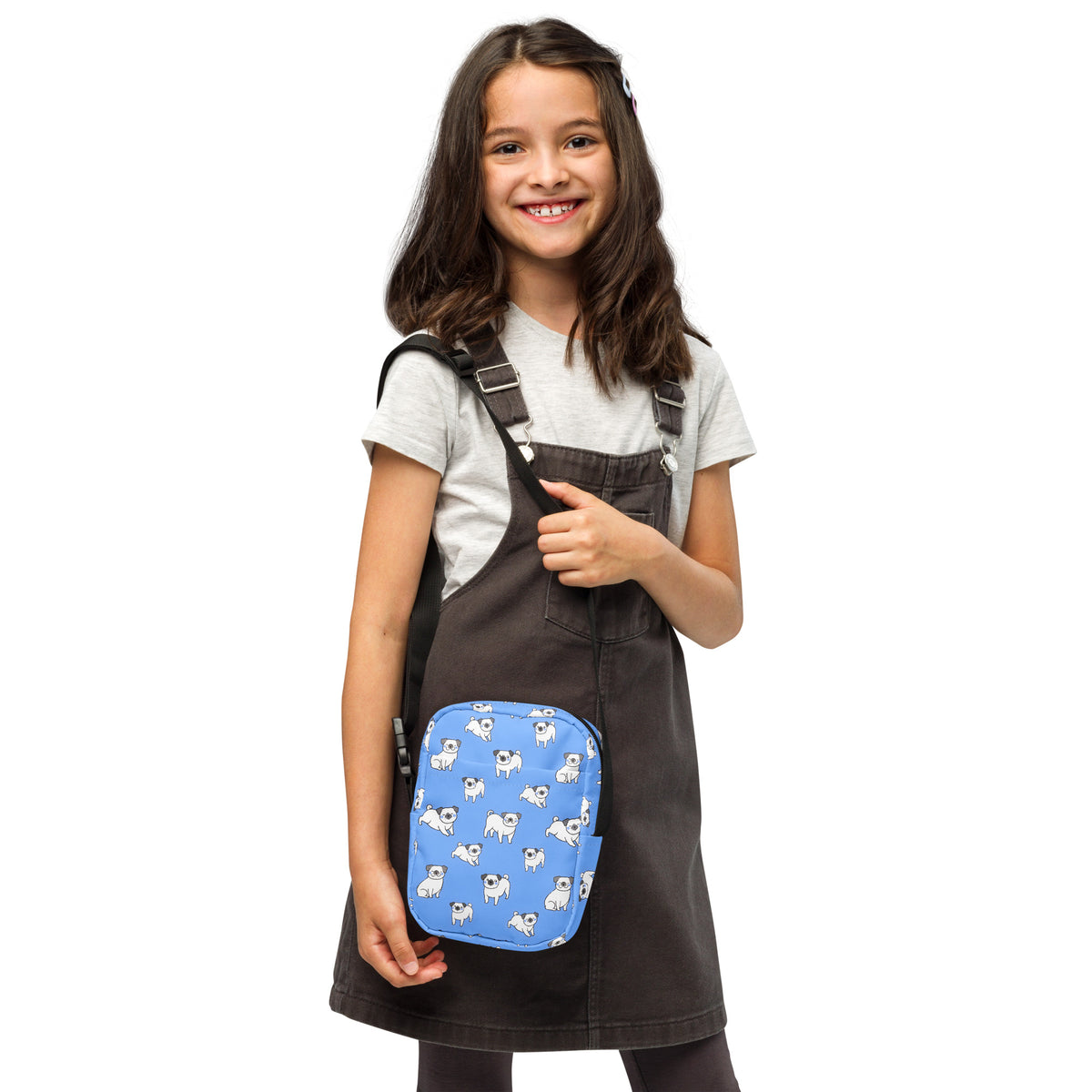 Girls Blue Pug Crossbody Bag – Water Resistant Mini Purse With Adjustable Strap & Pockets