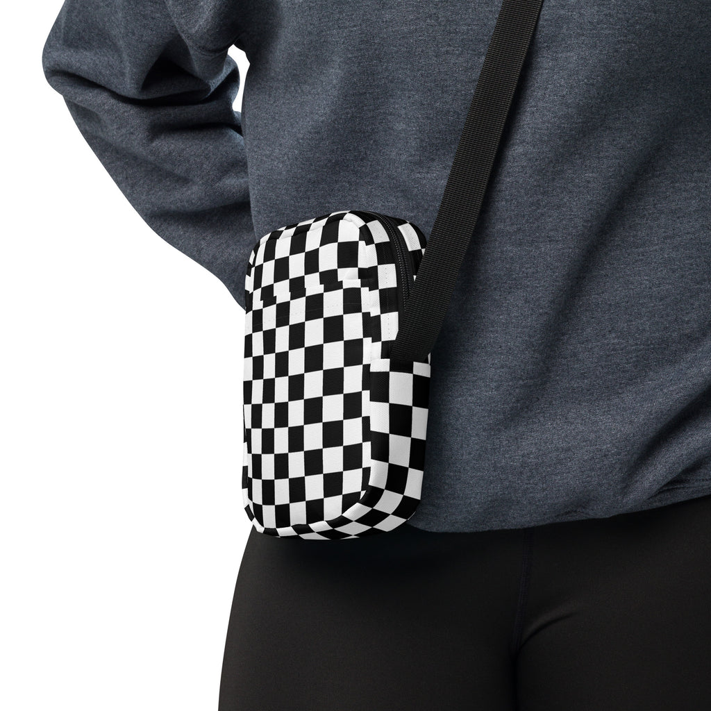 Checkered Crossbody Bag – Water Resistant Mini Purse With Adjustable Strap & Pockets