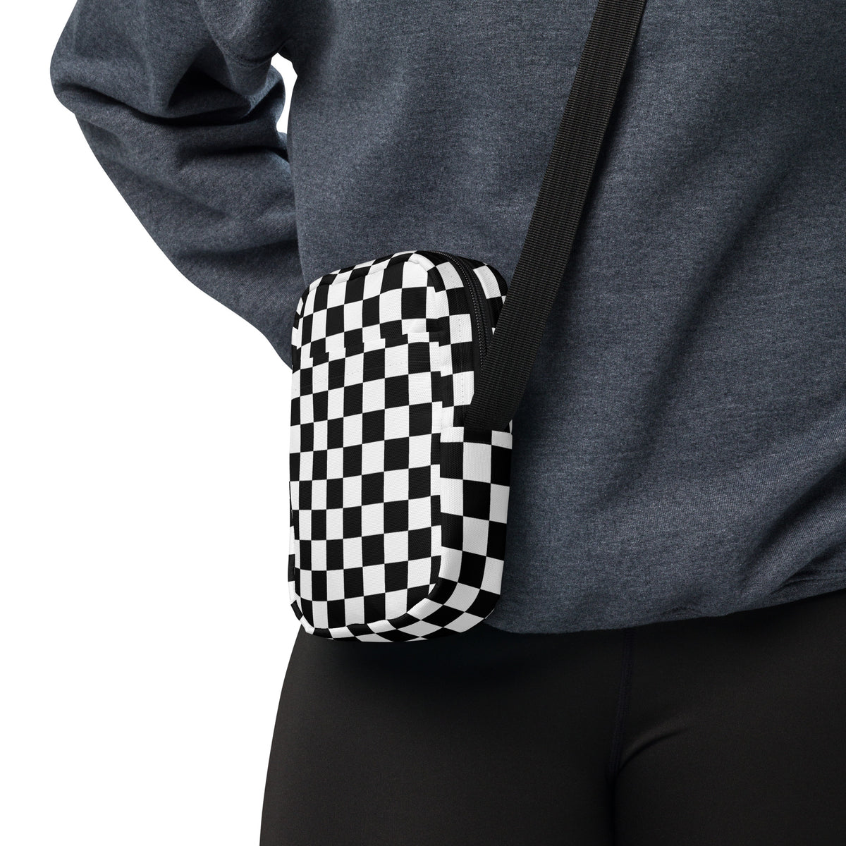 Checkered Crossbody Bag – Water Resistant Mini Purse With Adjustable Strap & Pockets
