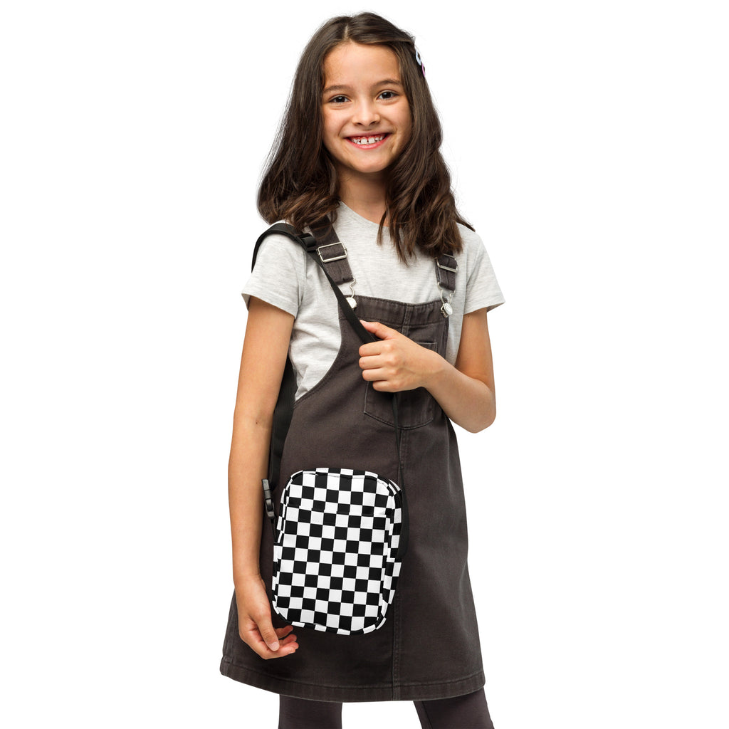 Girls Checkered Crossbody Bag – Water Resistant Mini Purse With Adjustable Strap & Pockets