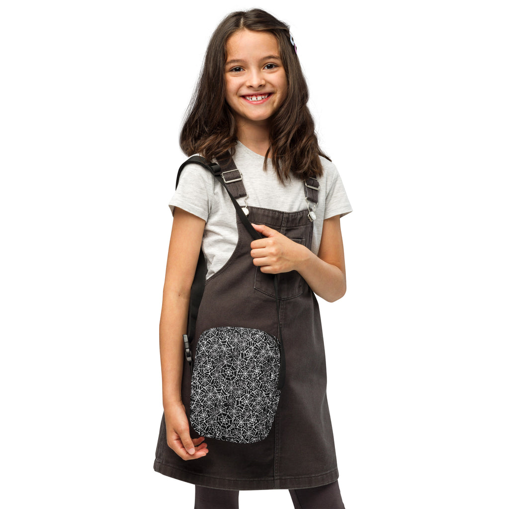 Girls Black Spiderweb Crossbody Bag – Water Resistant Mini Purse With Adjustable Strap & Pockets