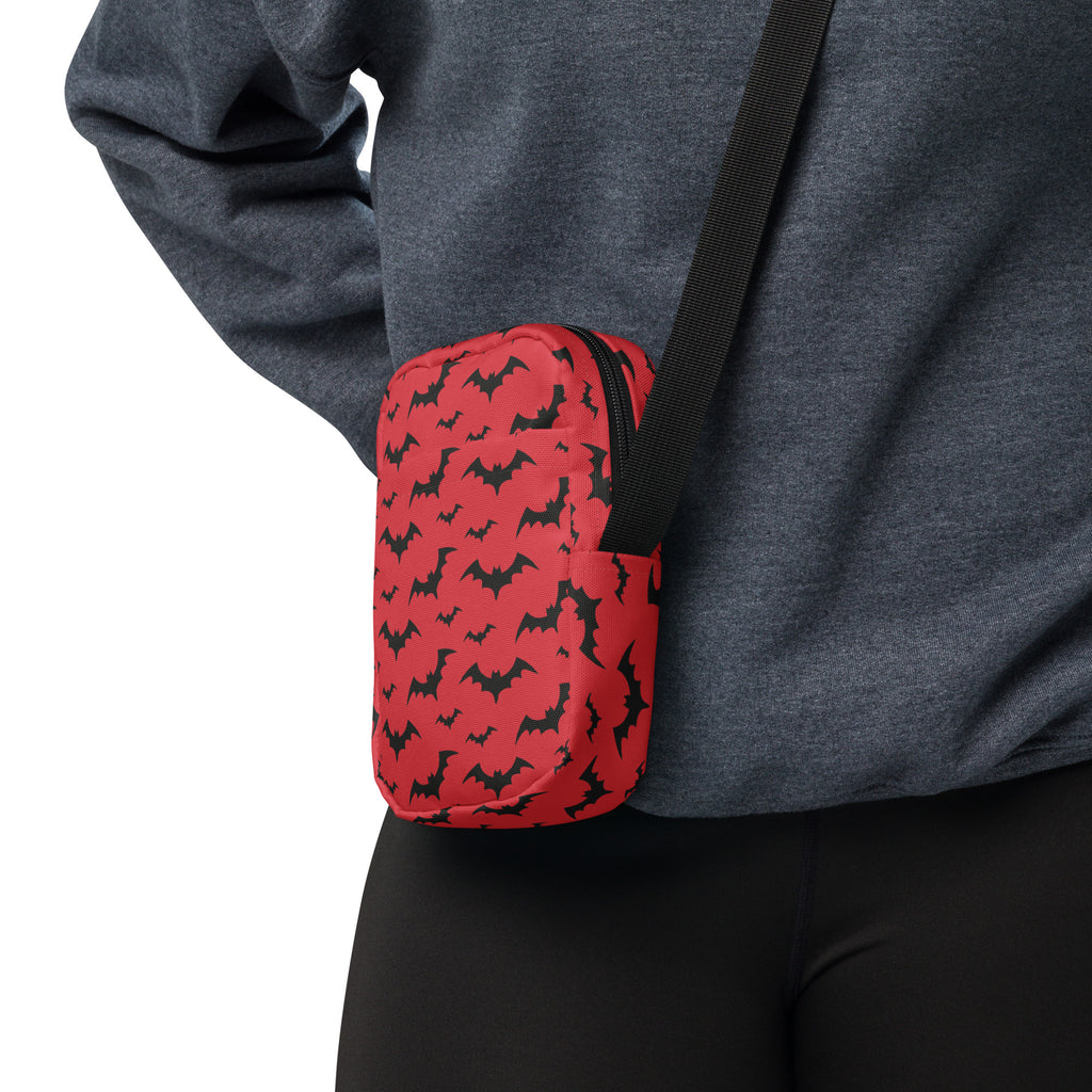 Red Bats Halloween Crossbody Bag – Water Resistant Mini Purse With Adjustable Strap & Pockets