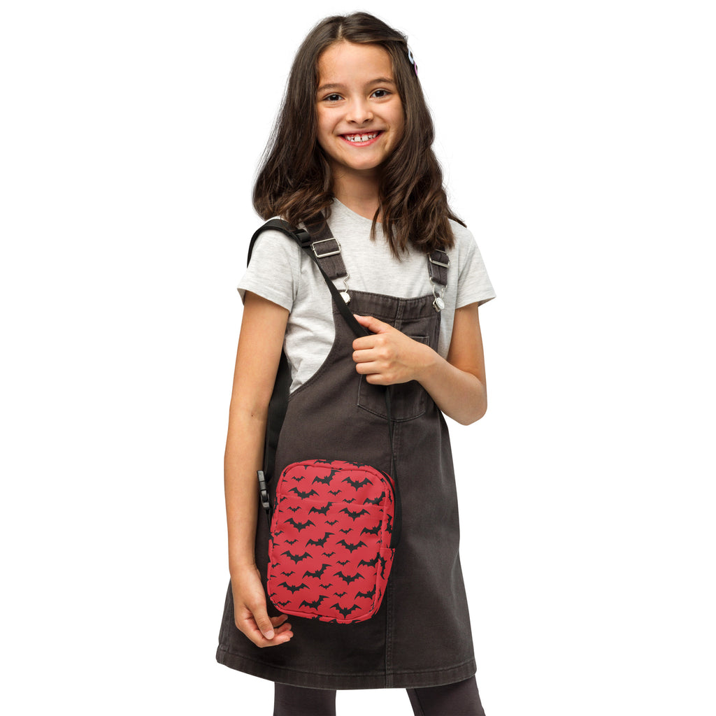 Girls Red Bats Halloween Crossbody Bag – Water Resistant Mini Purse With Adjustable Strap & Pockets