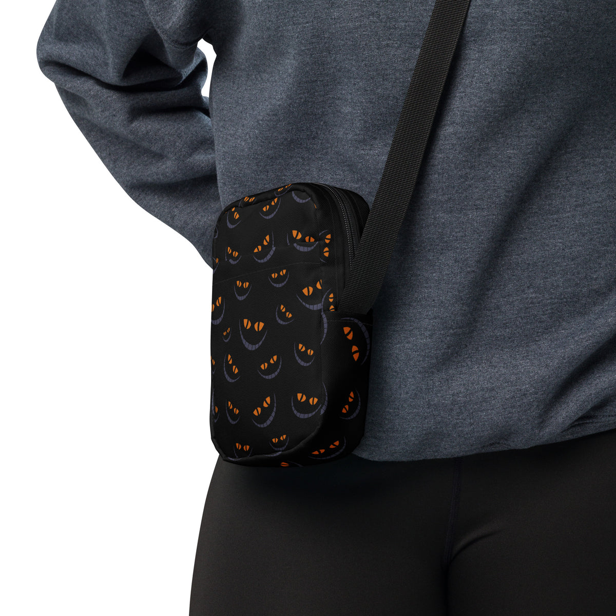 Spooky Black Cat Halloween Crossbody Bag – Water Resistant Mini Purse With Adjustable Strap & Pockets