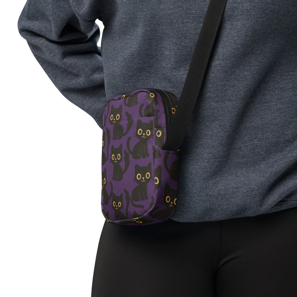 Cute Black Cat Halloween Crossbody Bag – Water Resistant Mini Purse With Adjustable Strap & Pockets