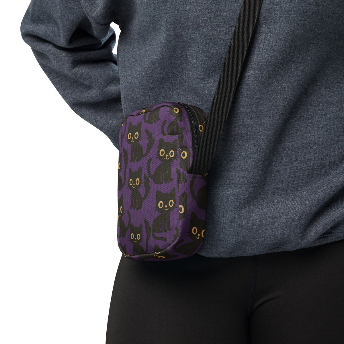Cute Black Cat Halloween Crossbody Bag – Water Resistant Mini Purse With Adjustable Strap & Pockets
