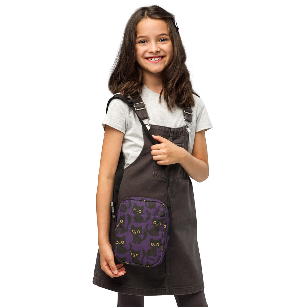 Girls Cute Black Cat Halloween Crossbody Bag – Water Resistant Mini Purse With Adjustable Strap & Pockets