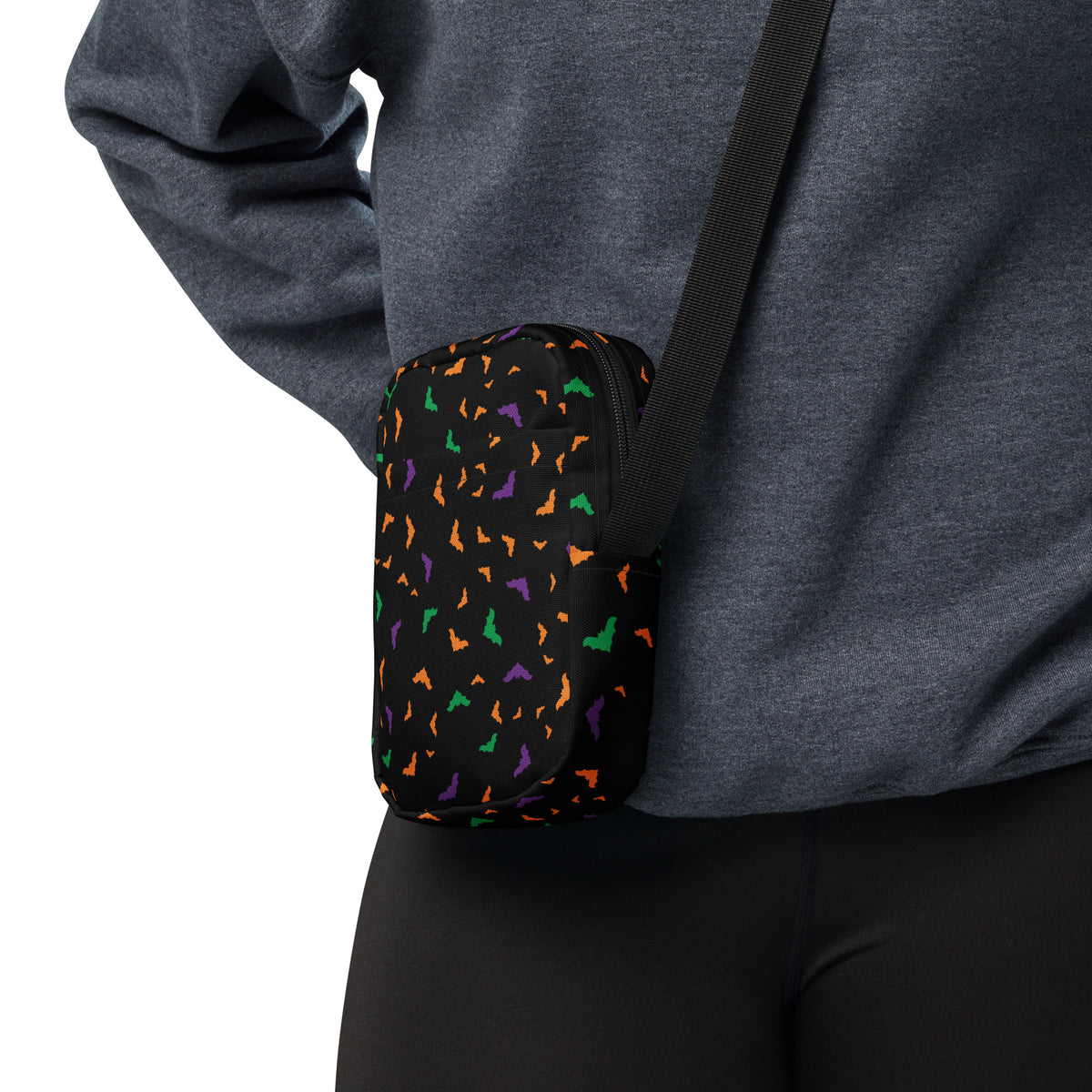 Colorful Bats Halloween Crossbody Bag – Water Resistant Mini Purse With Adjustable Strap & Pockets