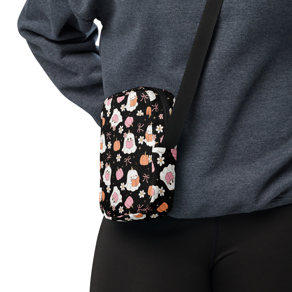 Reading Ghost Halloween Crossbody Bag – Water Resistant Mini Purse With Adjustable Strap & Pockets