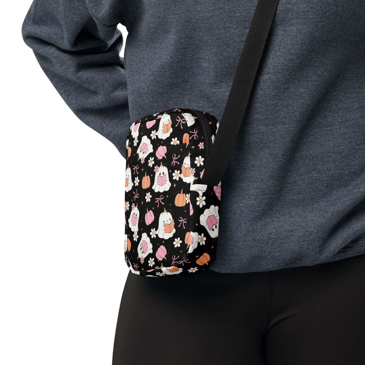 Reading Ghost Halloween Crossbody Bag – Water Resistant Mini Purse With Adjustable Strap & Pockets