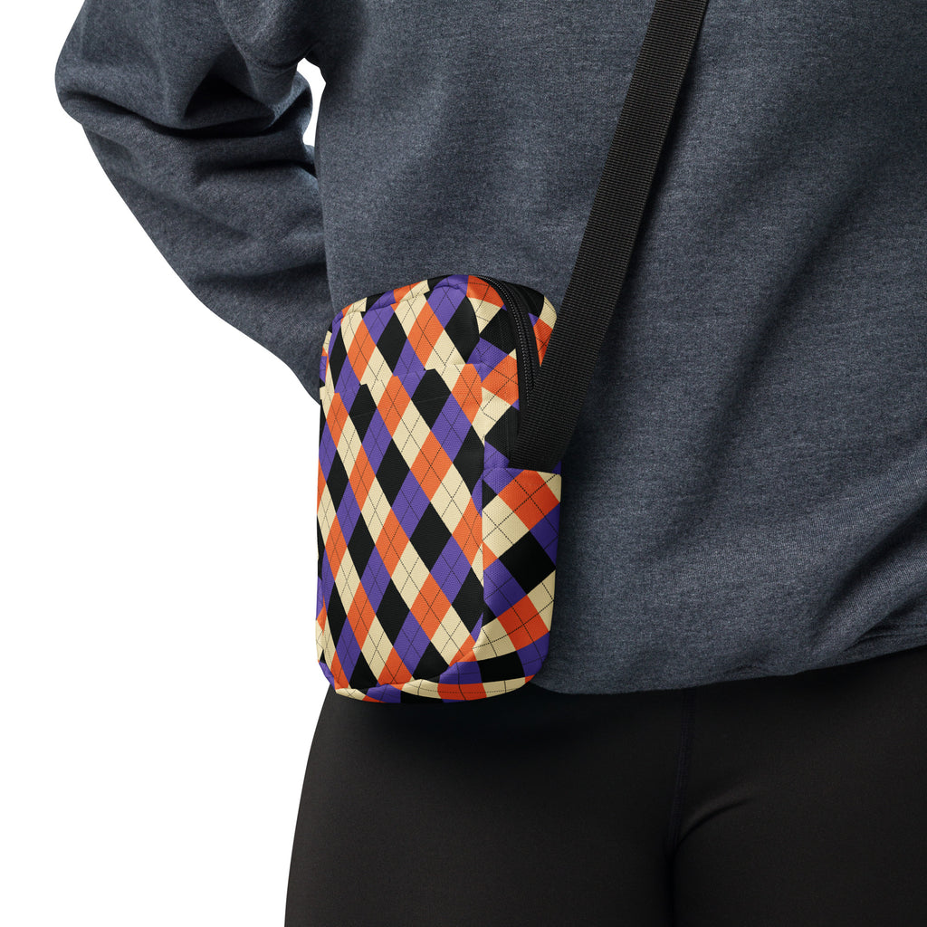 Halloween Argyle Crossbody Bag – Water Resistant Mini Purse With Adjustable Strap & Pockets