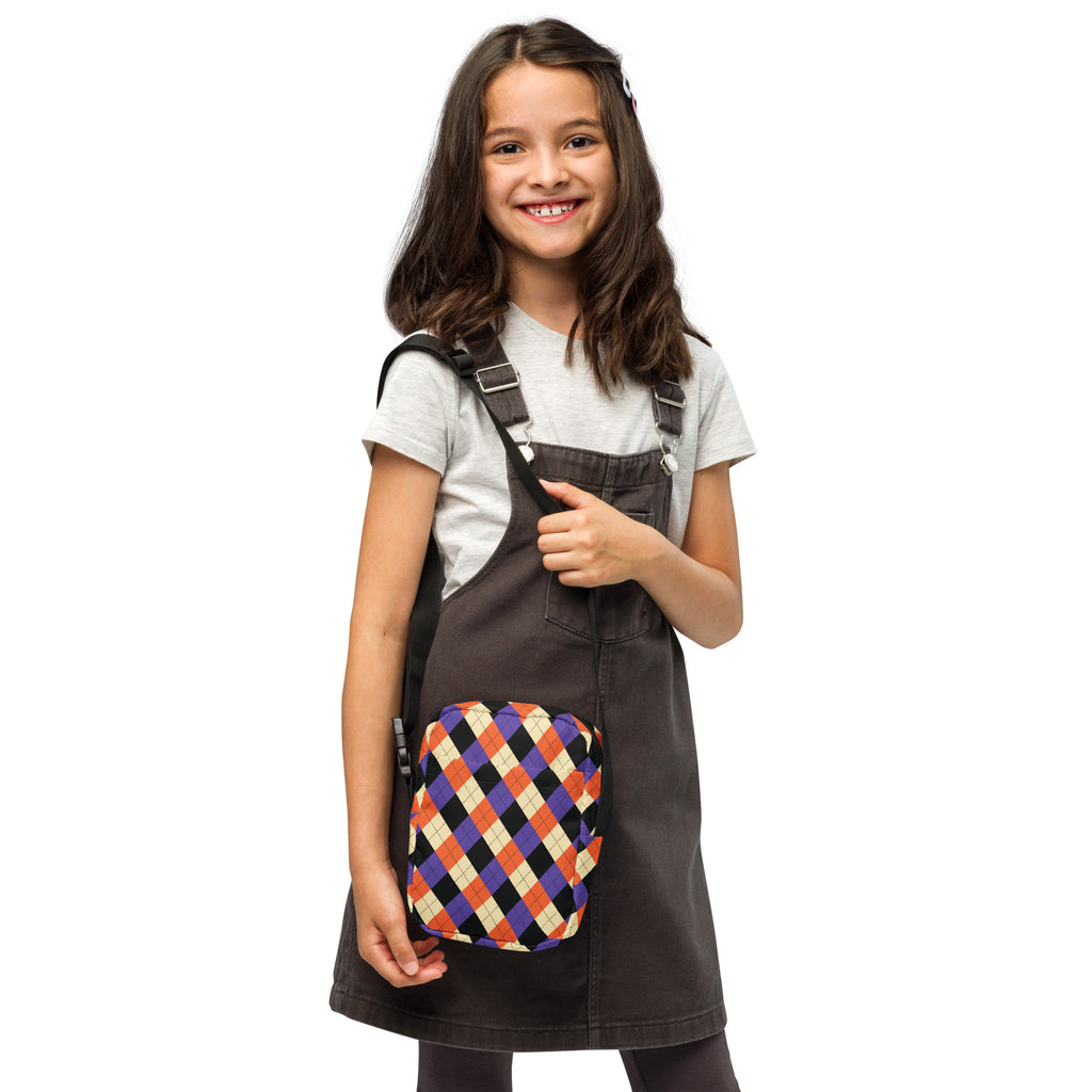 Girls Halloween Argyle Crossbody Bag – Water Resistant Mini Purse With Adjustable Strap & Pockets