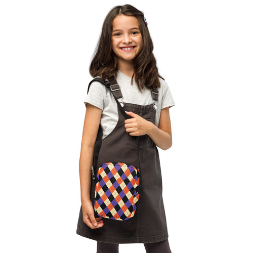 Girls Halloween Argyle Crossbody Bag – Water Resistant Mini Purse With Adjustable Strap & Pockets