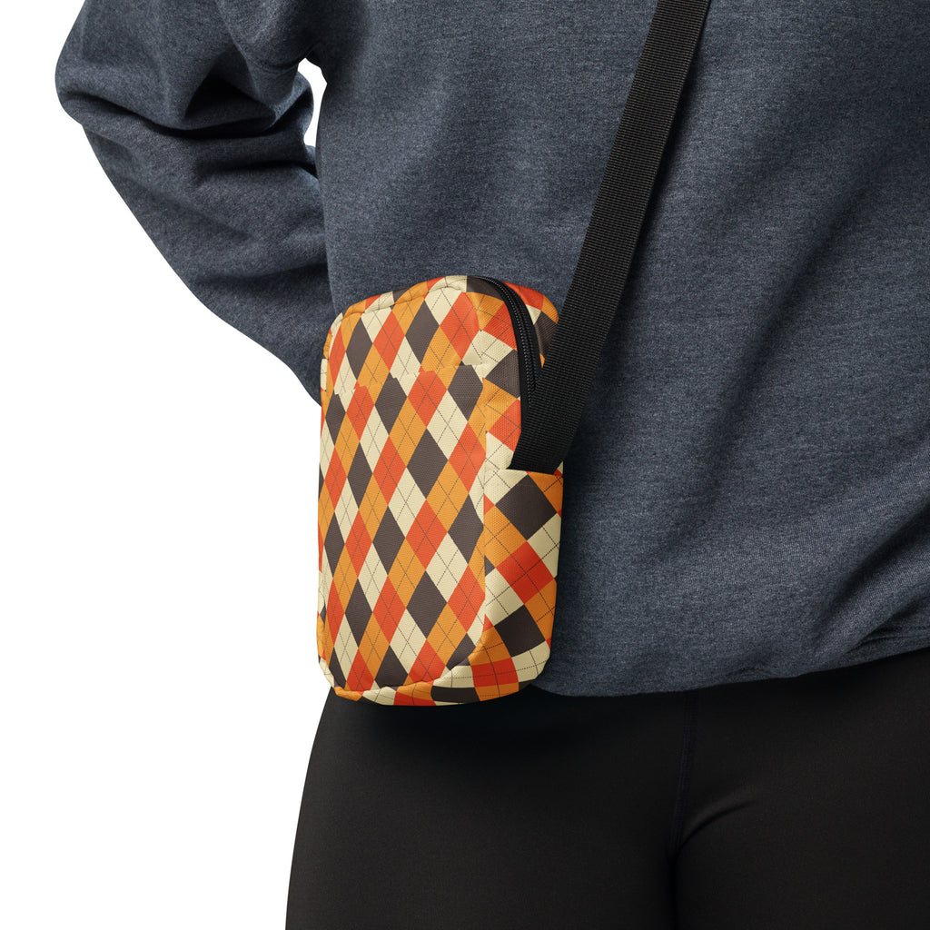 Fall Argyle Crossbody Bag – Water Resistant Mini Purse With Adjustable Strap & Pockets
