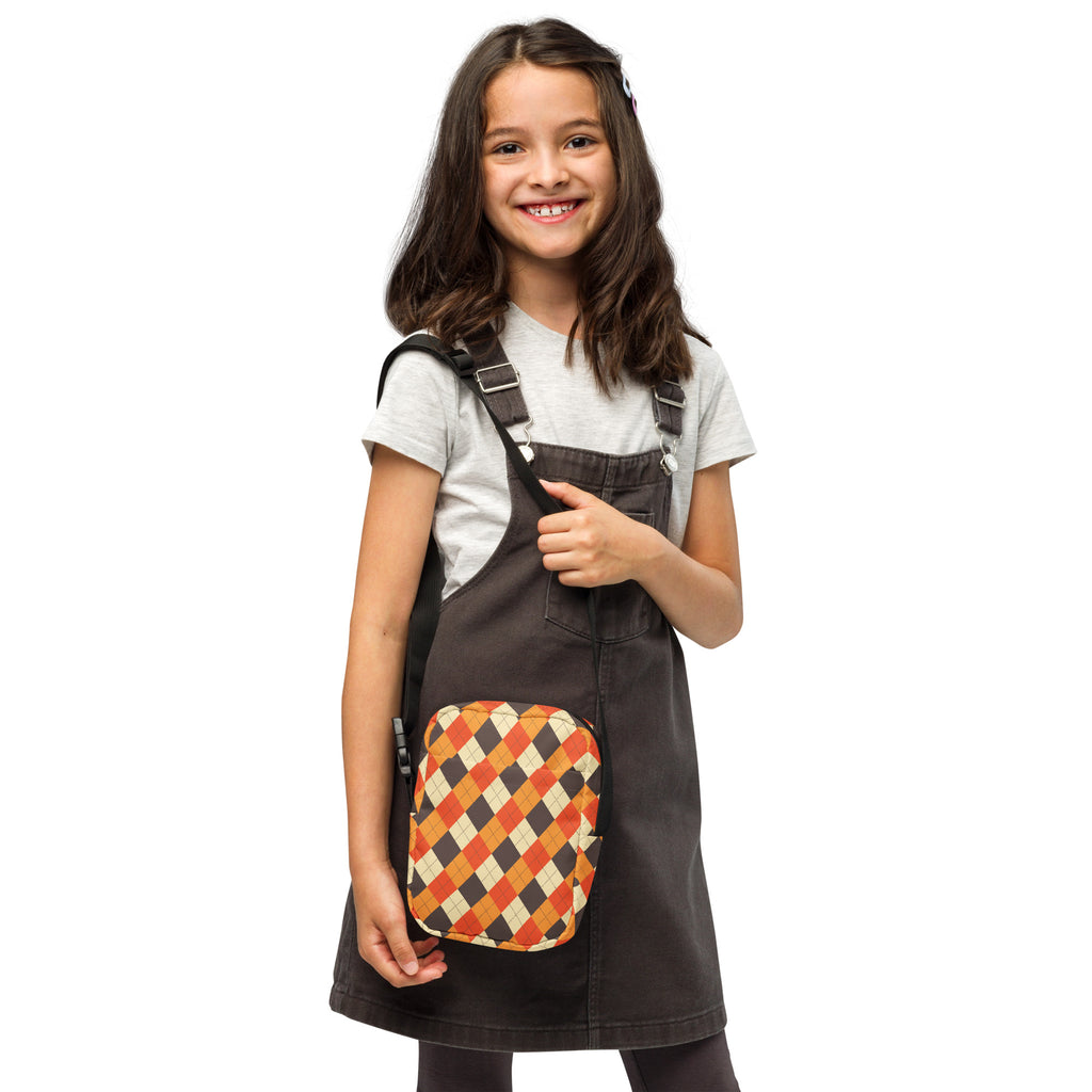 Girls Fall Argyle Crossbody Bag – Water Resistant Mini Purse With Adjustable Strap & Pockets