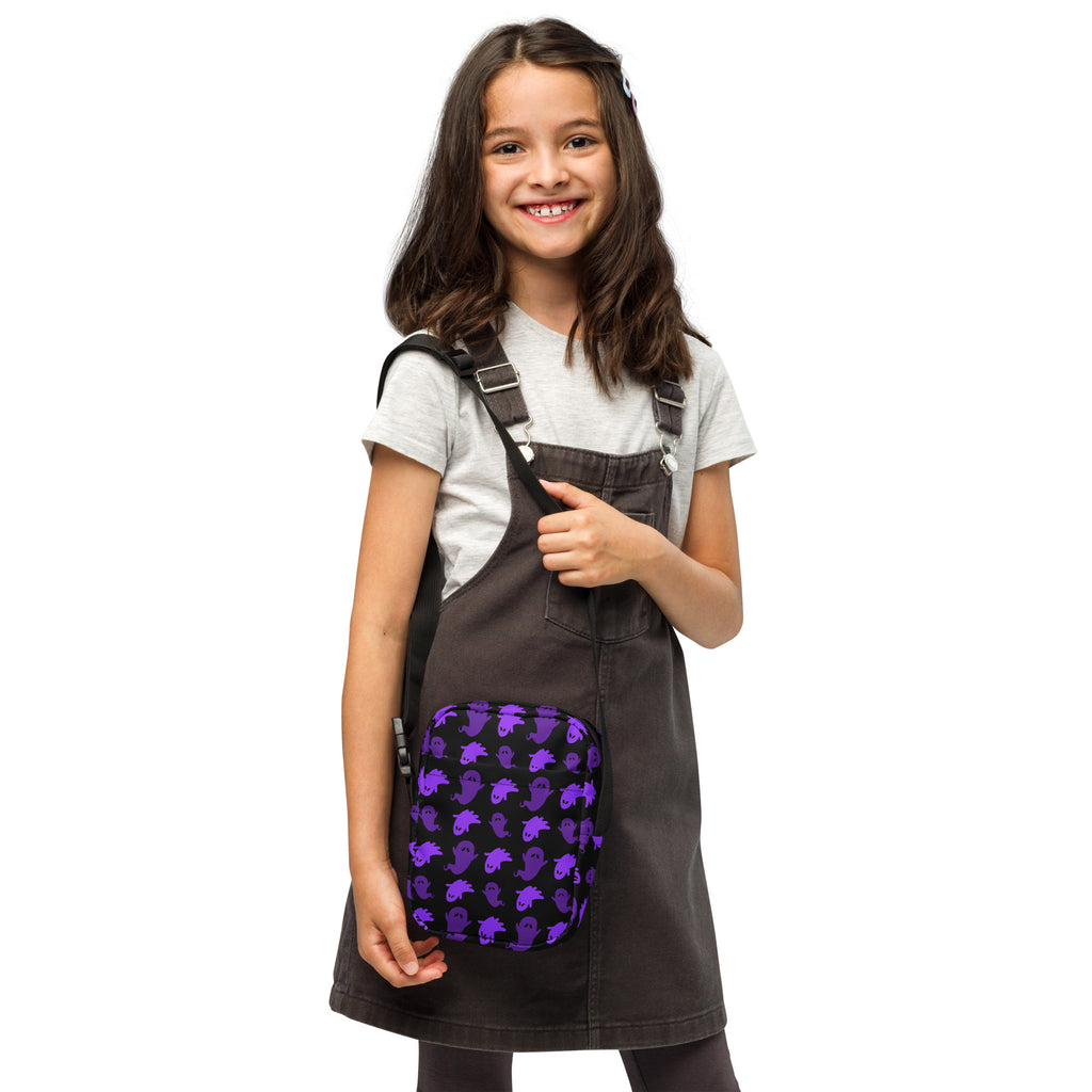 Girls Purple Ghost Halloween Crossbody Bag – Water Resistant Mini Purse With Adjustable Strap & Pockets