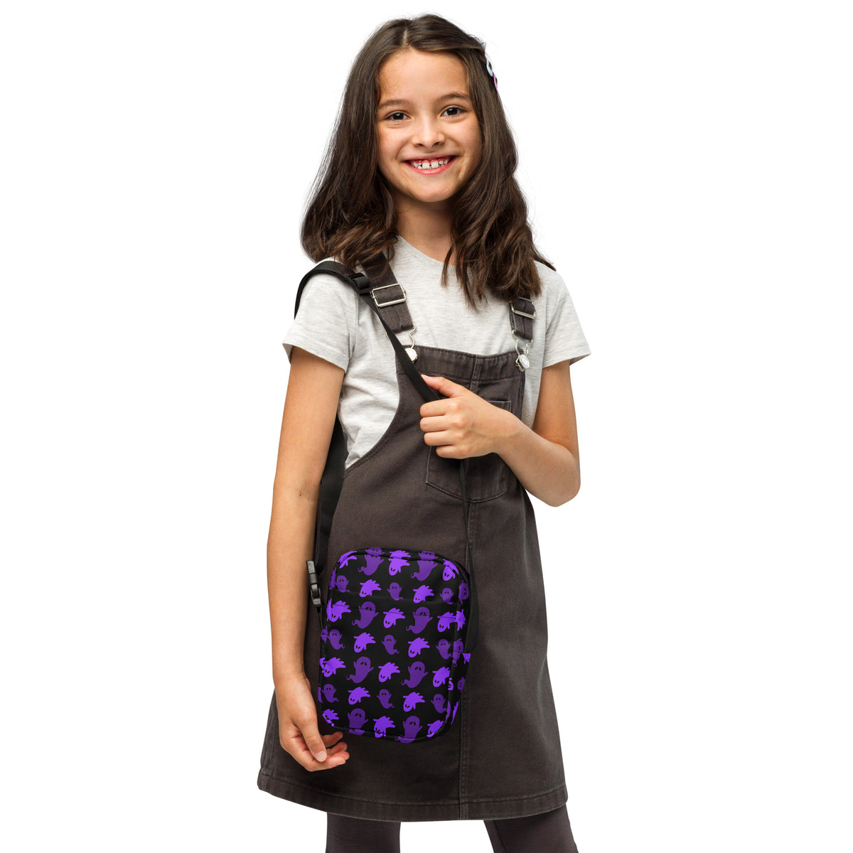 Girls Purple Ghost Halloween Crossbody Bag – Water Resistant Mini Purse With Adjustable Strap & Pockets