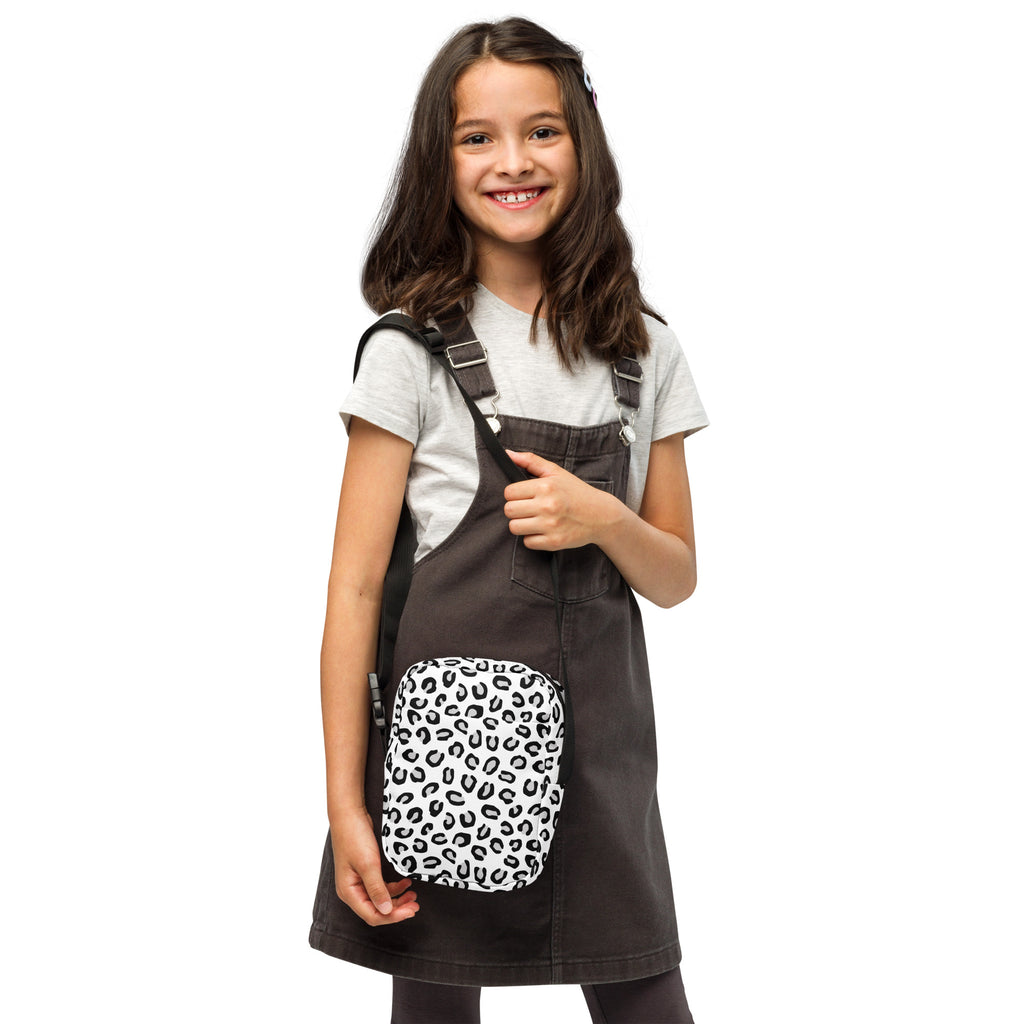 Girls Black & White Leopard Crossbody Bag – Water Resistant Mini Purse With Adjustable Strap & Pockets