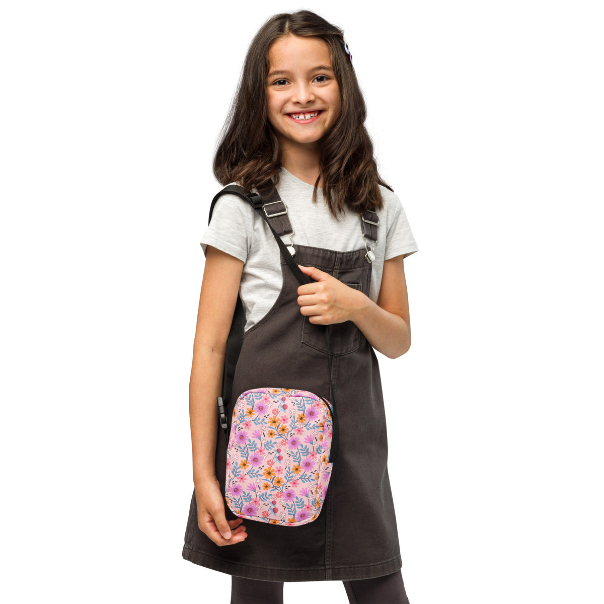 Girls Pink Floral Crossbody Bag – Water Resistant Mini Purse With Adjustable Strap & Pockets