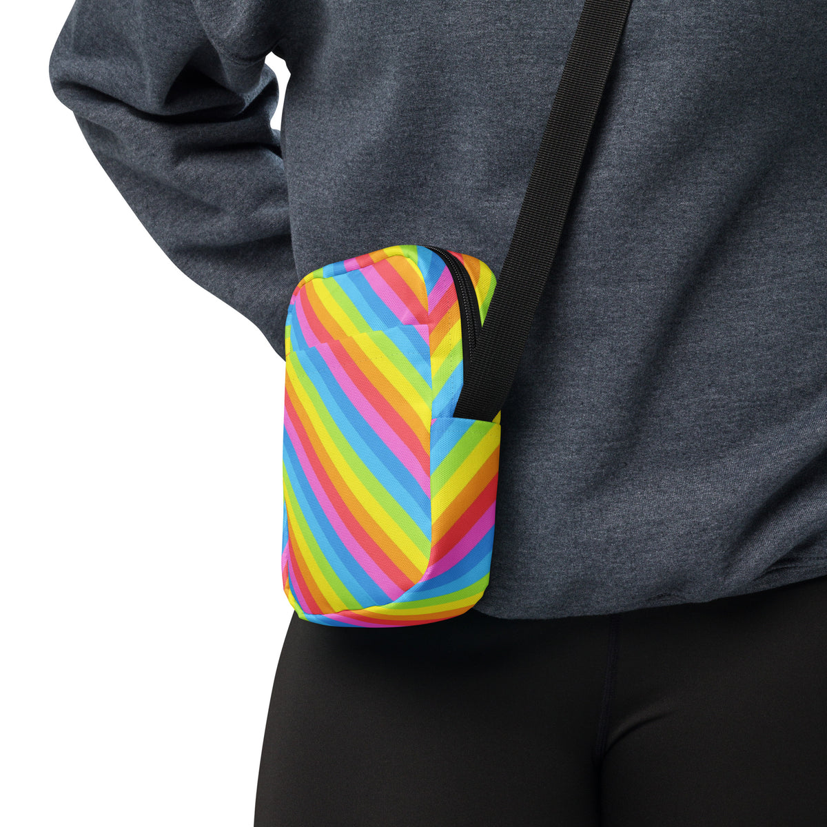Rainbow Stripe Crossbody Bag – Water Resistant Mini Purse With Adjustable Strap & Pockets