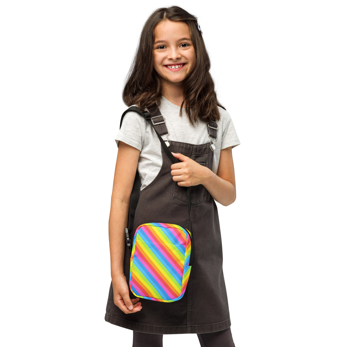 Girls Rainbow Stripe Crossbody Bag – Water Resistant Mini Purse With Adjustable Strap & Pockets