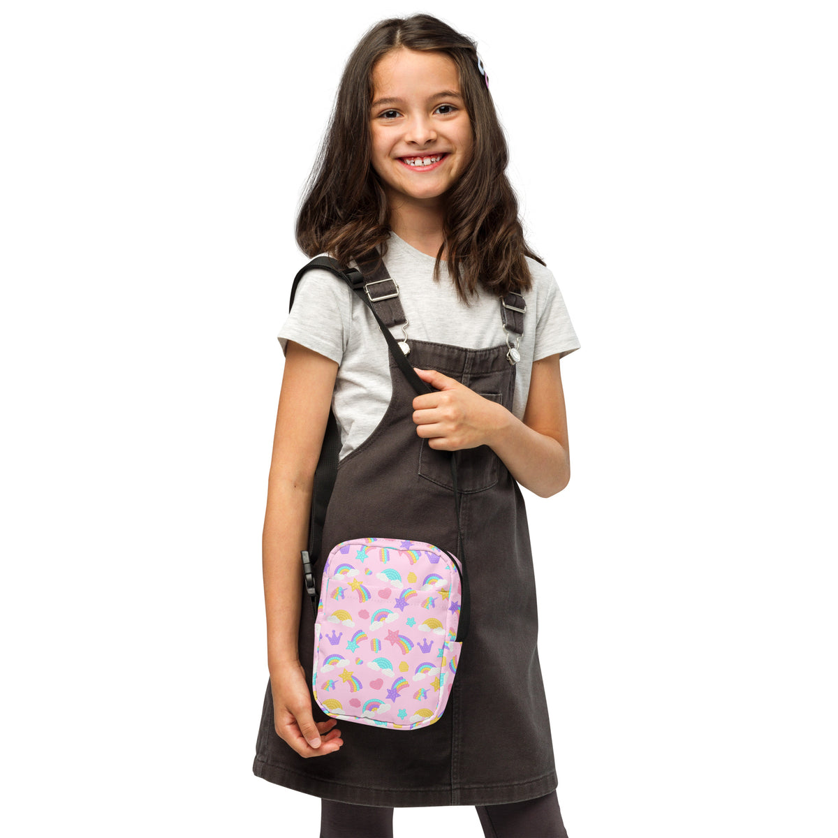 Girls Pink Rainbow Fidget Toy Crossbody Bag – Water Resistant Mini Purse With Adjustable Strap & Pockets