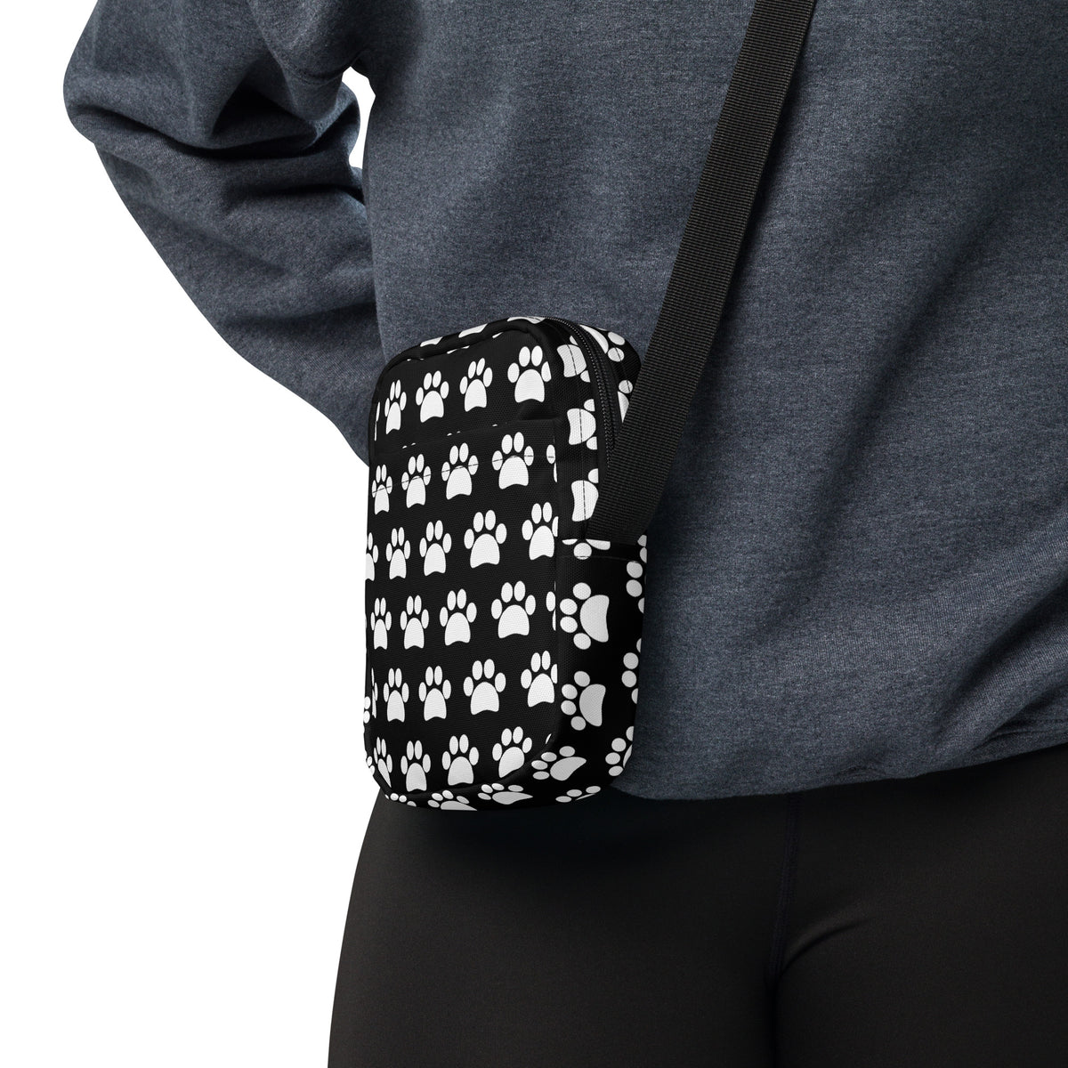 Black Paw Print Crossbody Bag – Water Resistant Mini Purse With Adjustable Strap & Pockets