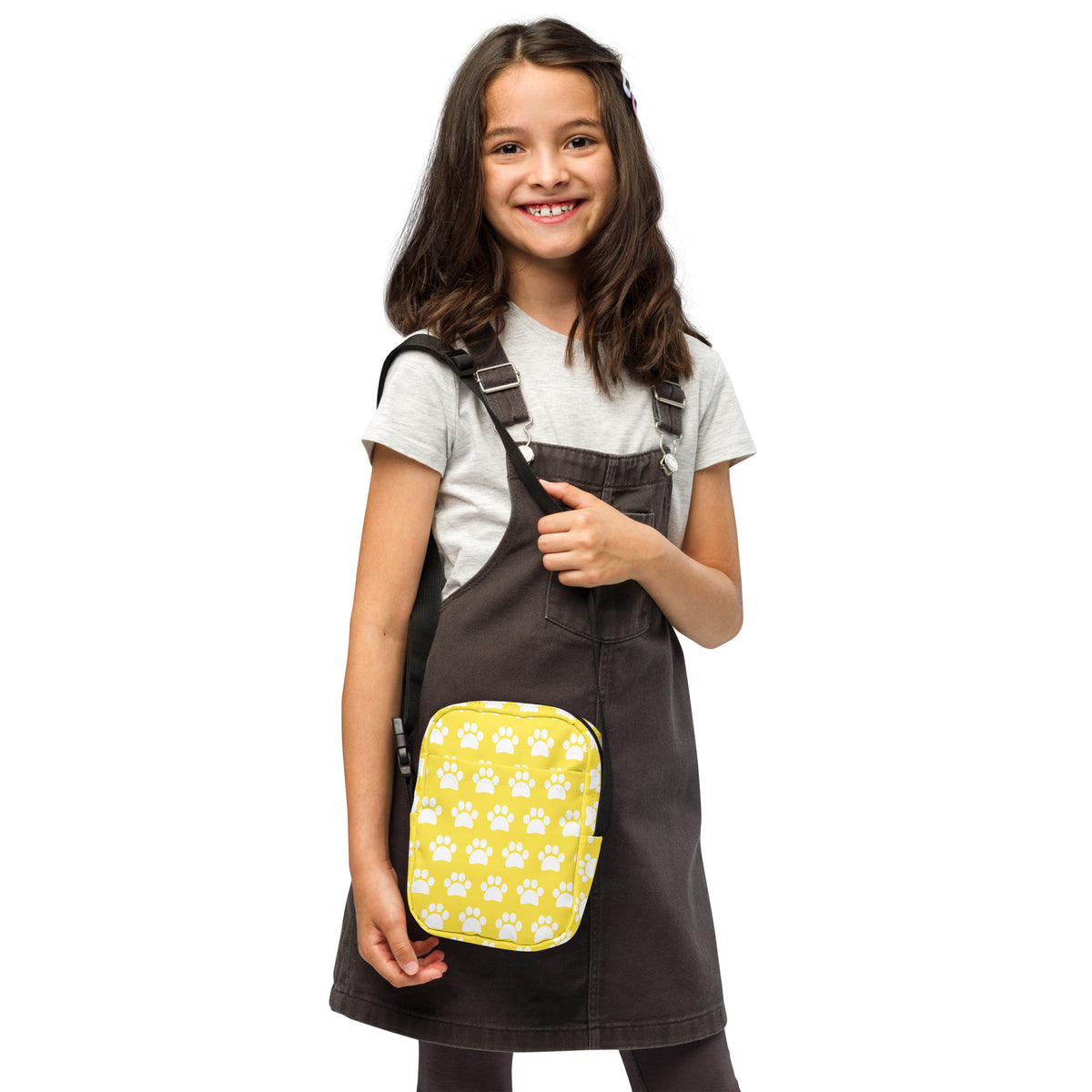 Girls Yellow Paw Print Crossbody Bag – Water Resistant Mini Purse With Adjustable Strap & Pockets