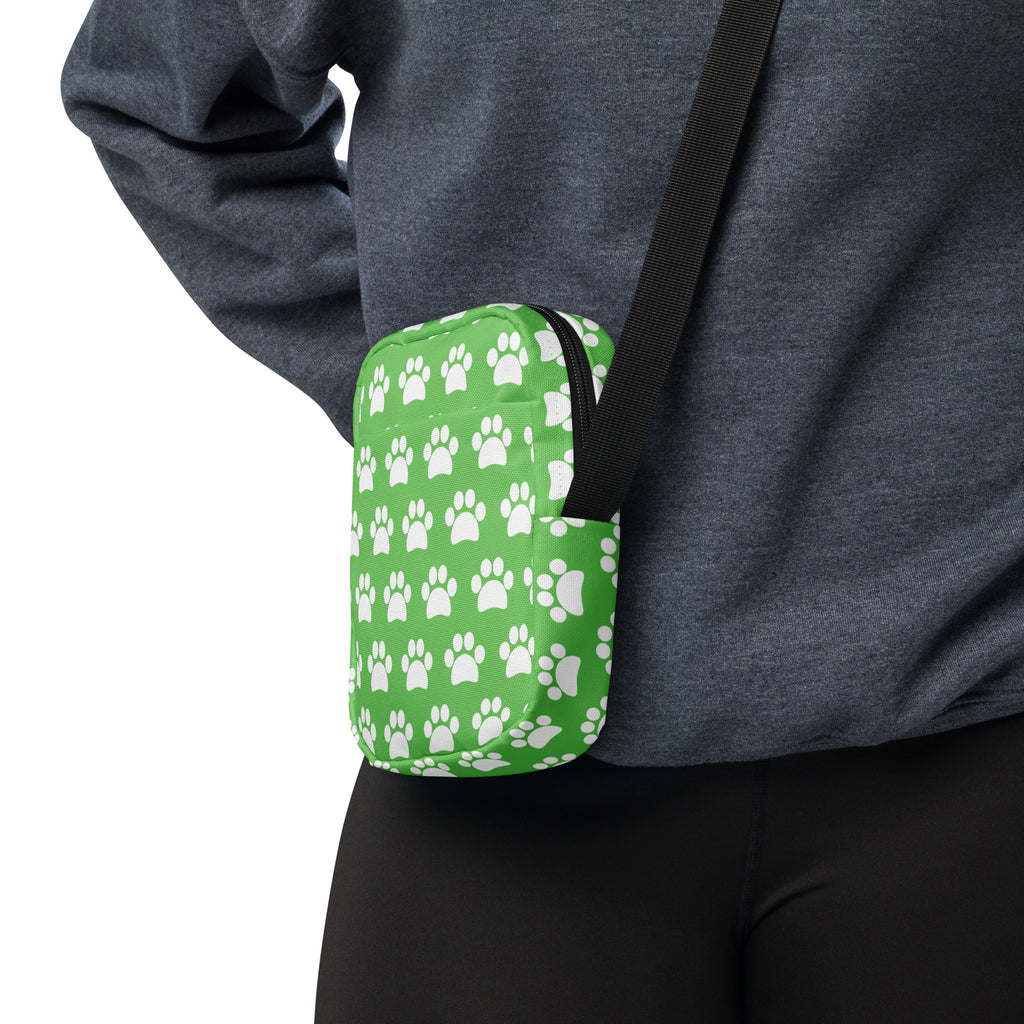Green Paw Print Crossbody Bag – Water Resistant Mini Purse With Adjustable Strap & Pockets