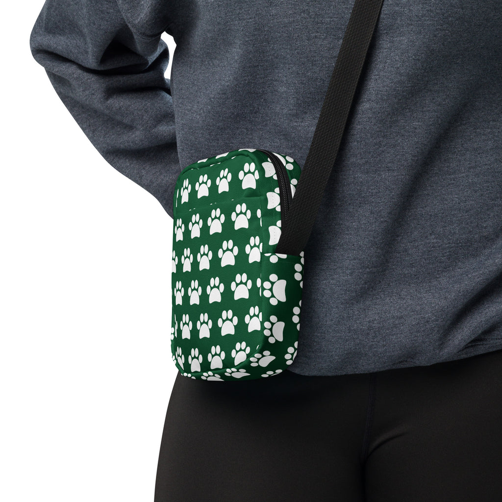 Forest Green Paw Print Crossbody Bag – Water Resistant Mini Purse With Adjustable Strap & Pockets