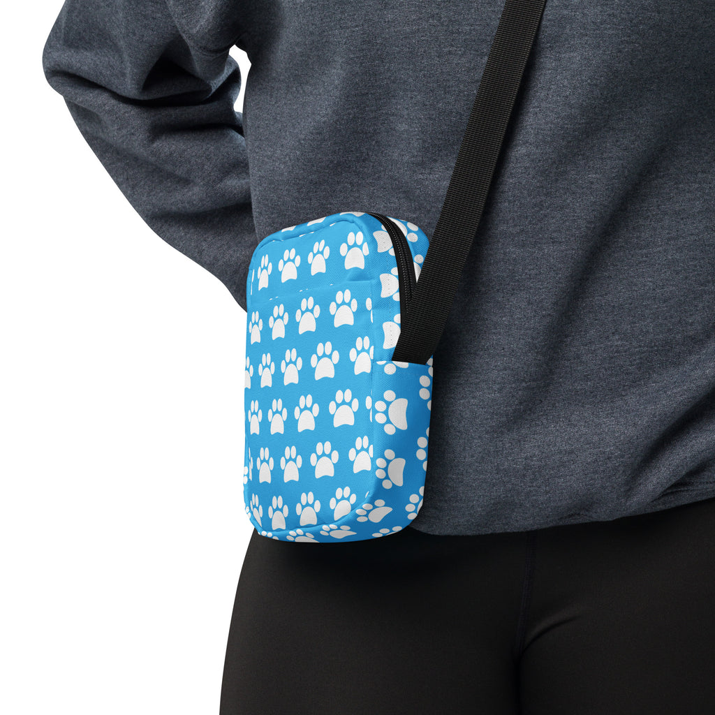 Sky Blue Paw Print Crossbody Bag – Water Resistant Mini Purse With Adjustable Strap & Pockets