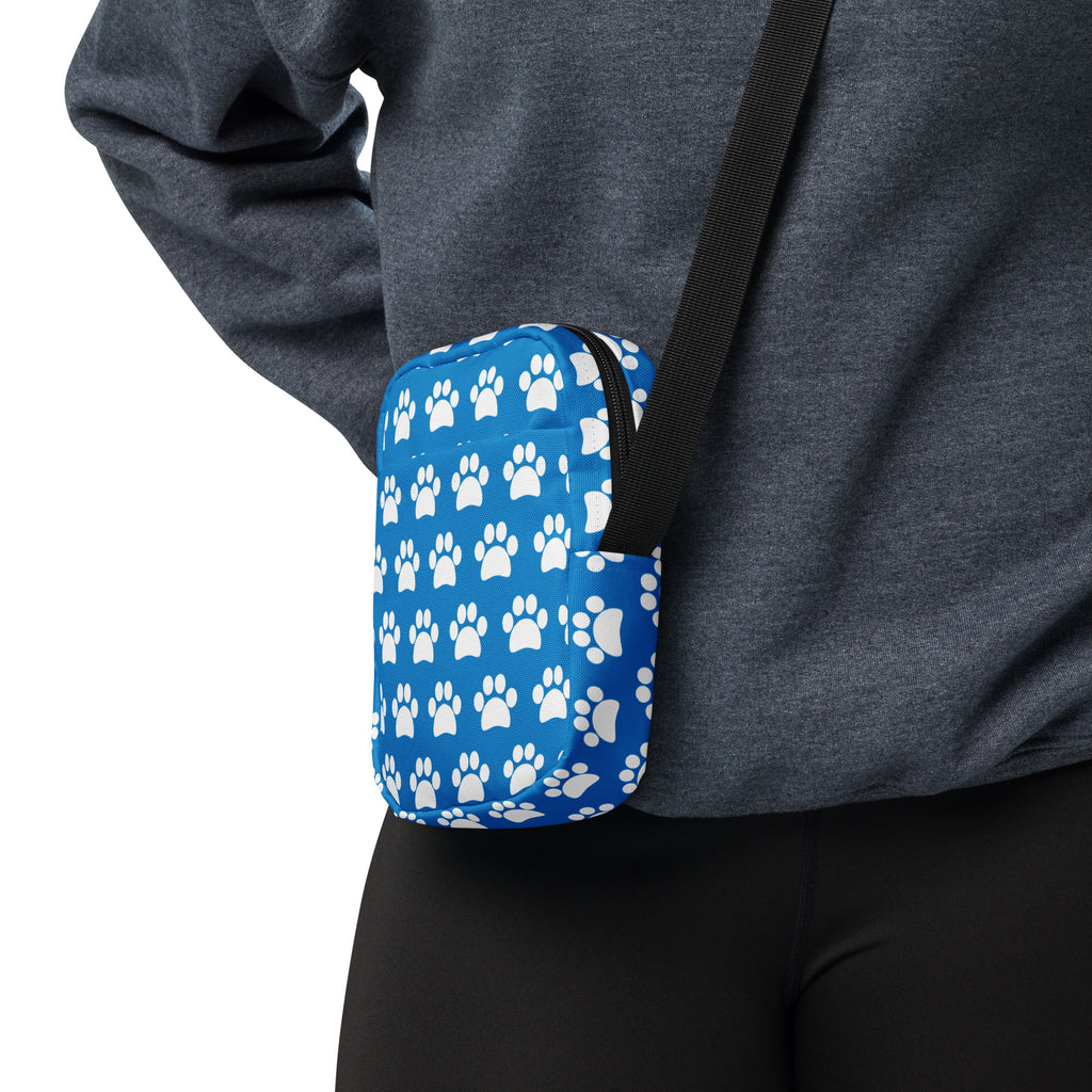 Royal Blue Paw Print Crossbody Bag – Water Resistant Mini Purse With Adjustable Strap & Pockets