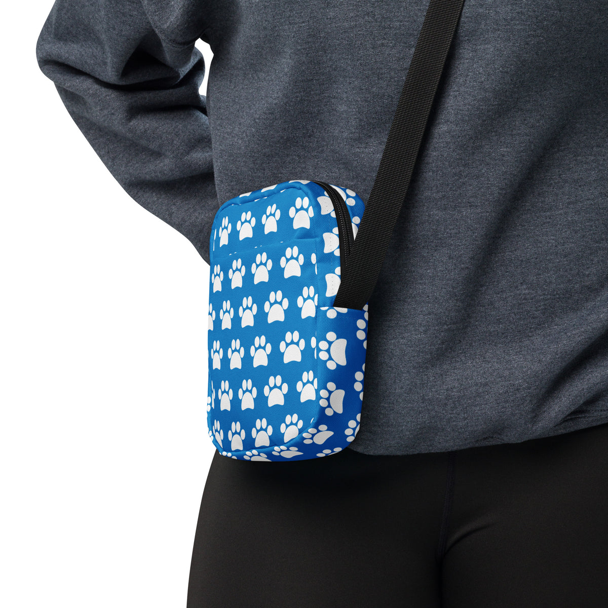 Royal Blue Paw Print Crossbody Bag – Water Resistant Mini Purse With Adjustable Strap & Pockets