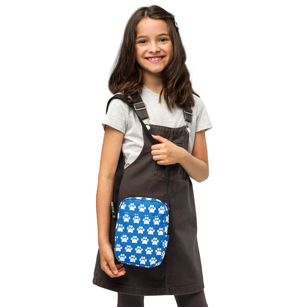 Girls Royal Blue Paw Print Crossbody Bag – Water Resistant Mini Purse With Adjustable Strap & Pockets