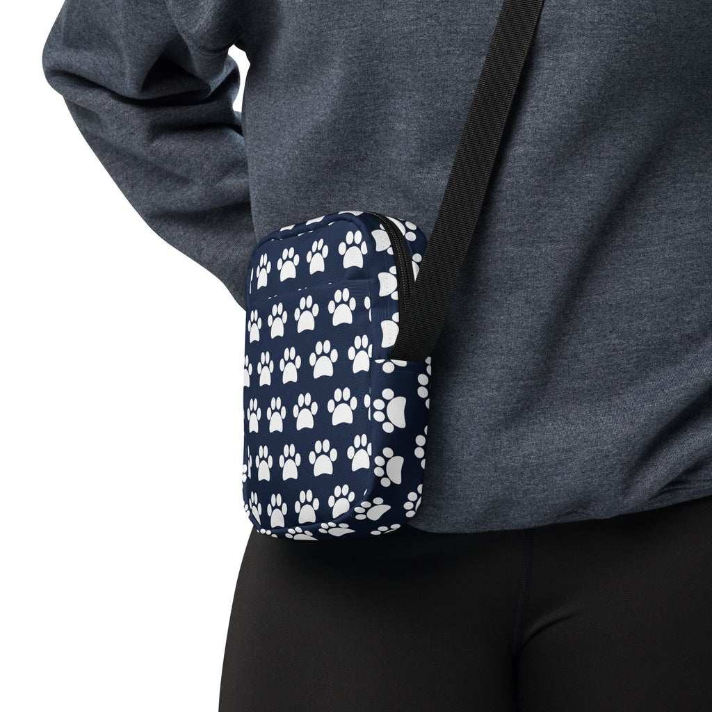 Navy Blue Paw Print Crossbody Bag – Water Resistant Mini Purse With Adjustable Strap & Pockets