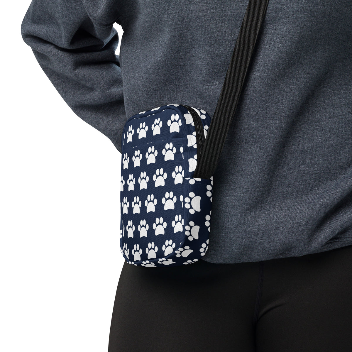 Navy Blue Paw Print Crossbody Bag – Water Resistant Mini Purse With Adjustable Strap & Pockets