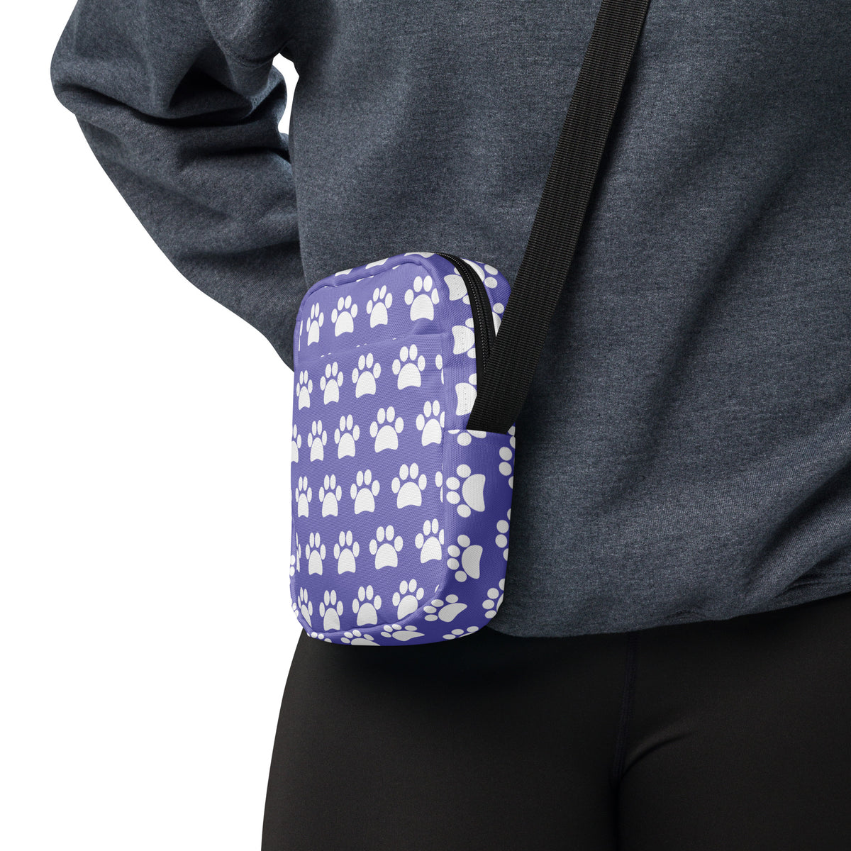 Purple Paw Print Crossbody Bag – Water Resistant Mini Purse With Adjustable Strap & Pockets