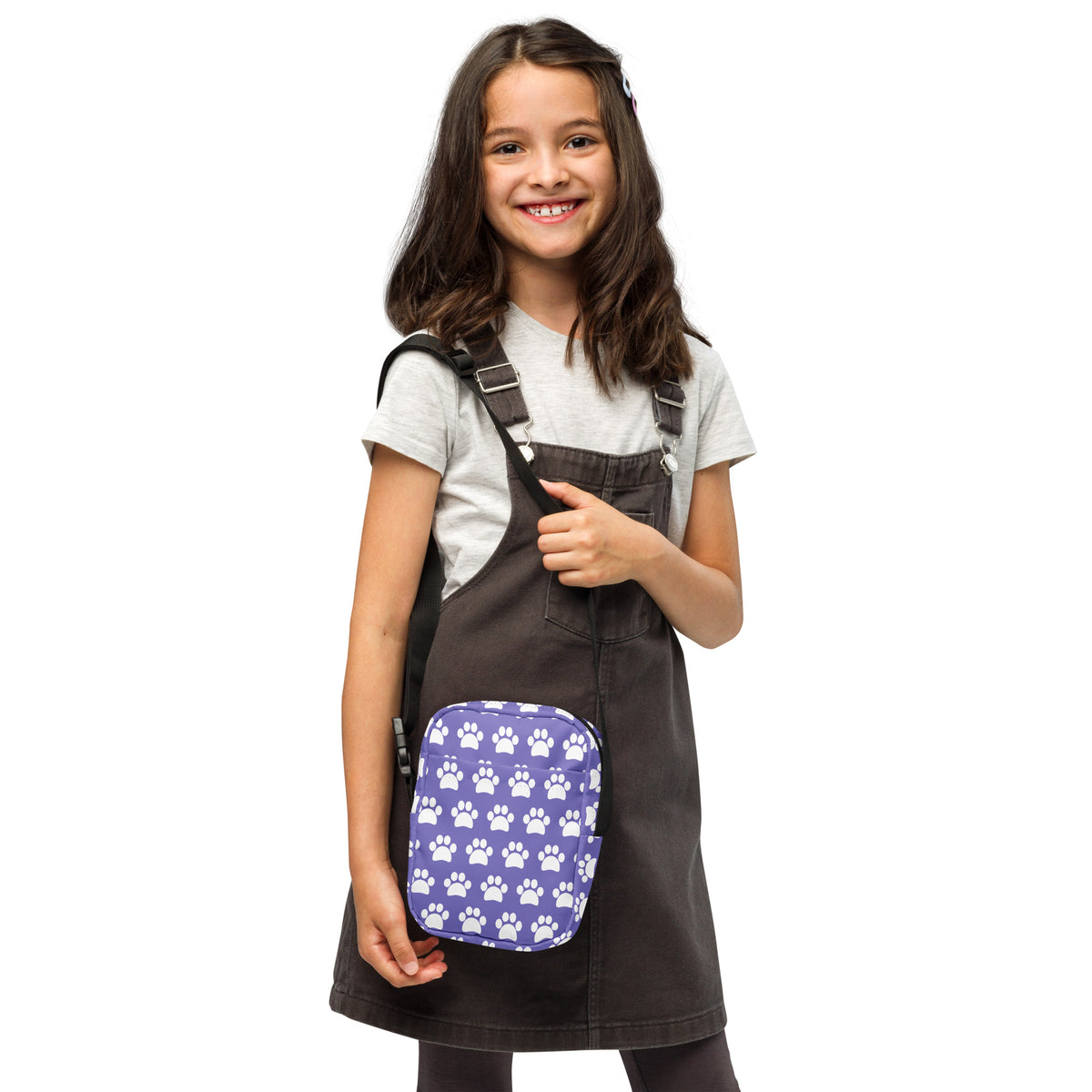 Girls Purple Paw Print Crossbody Bag – Water Resistant Mini Purse With Adjustable Strap & Pockets