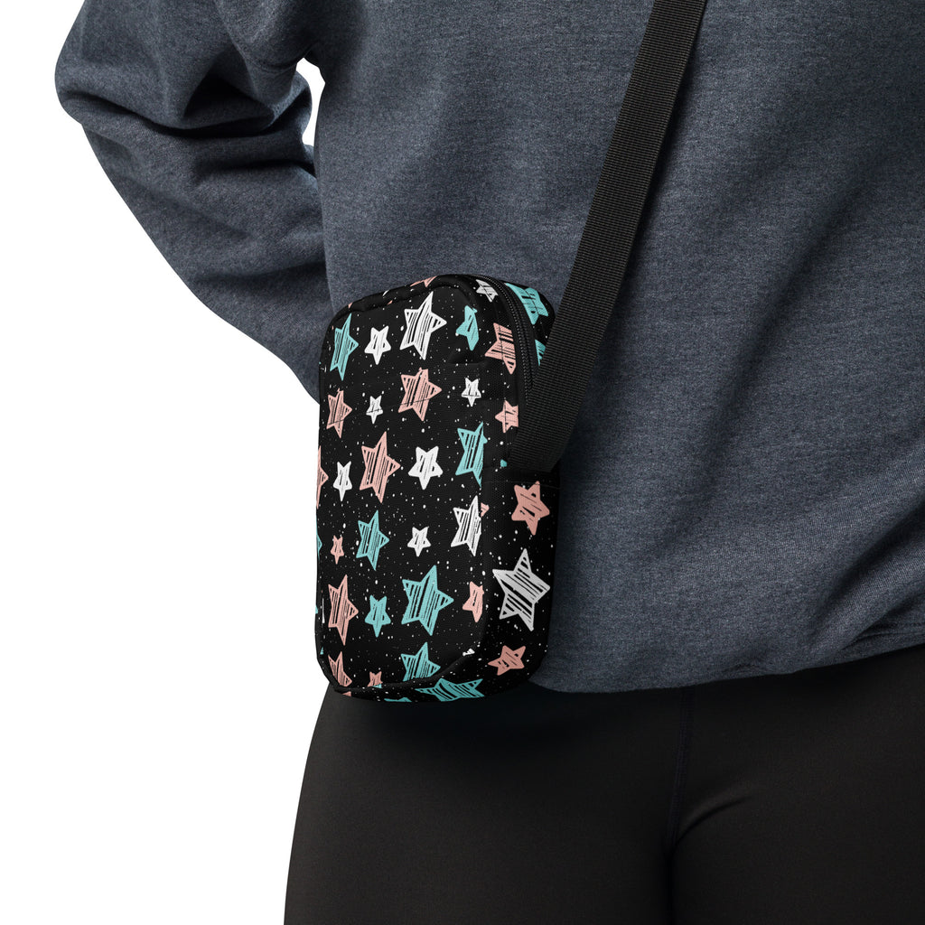 Colorful Doodle Star Crossbody Bag – Water Resistant Mini Purse With Adjustable Strap & Pockets