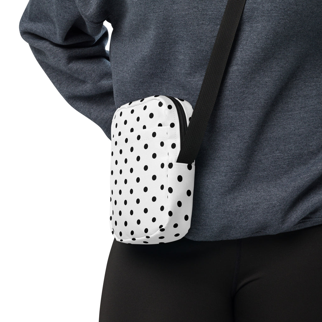 White Polka Dot Crossbody Bag – Water Resistant Mini Purse With Adjustable Strap & Pockets