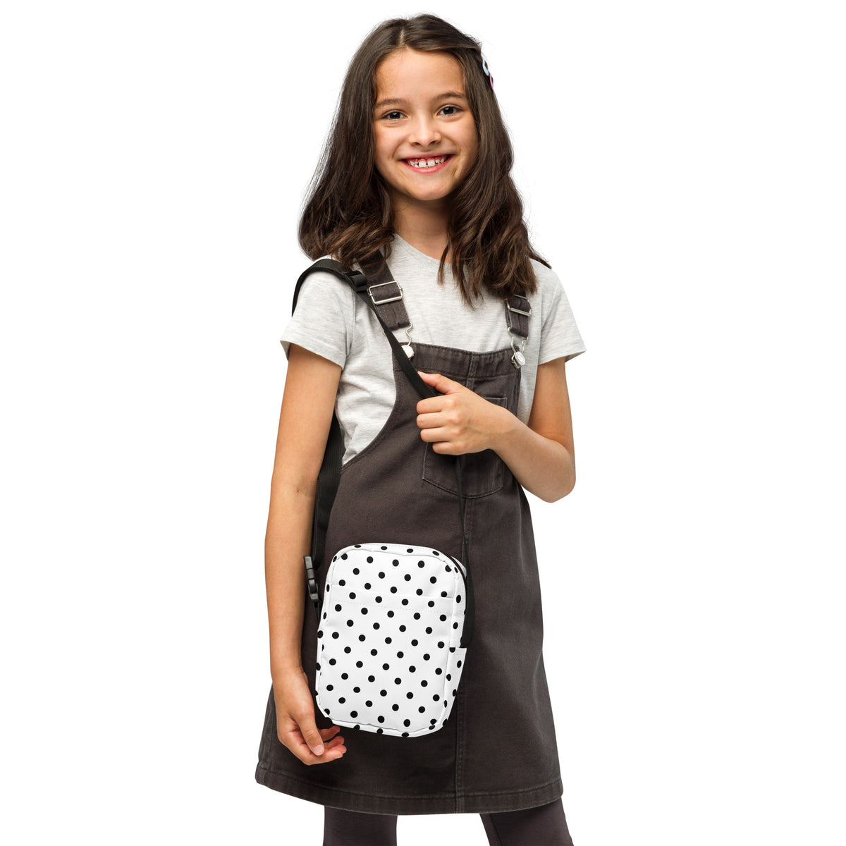 Girls White Polka Dot Crossbody Bag – Water Resistant Mini Purse With Adjustable Strap & Pockets