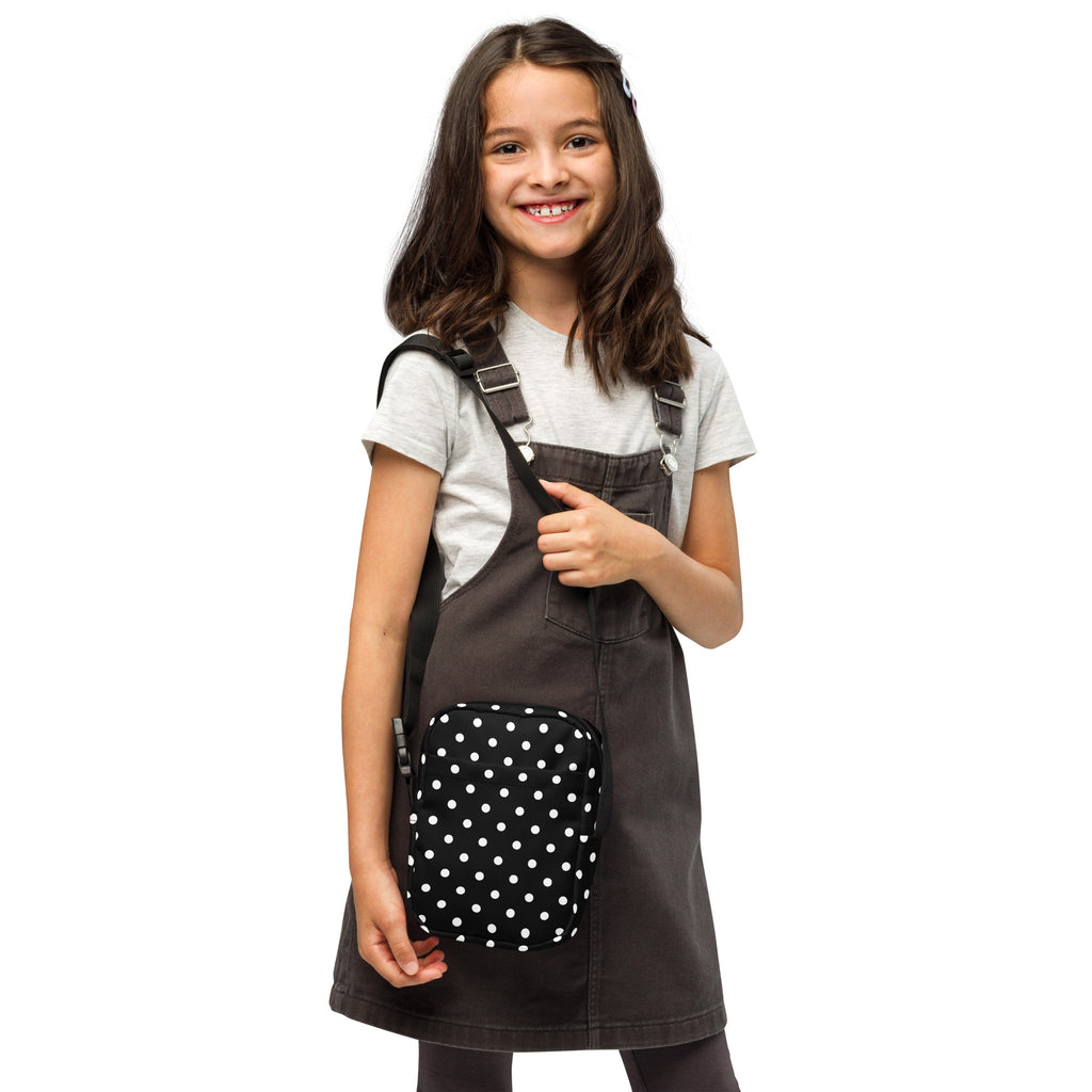 Girls Black Polka Dot Crossbody Bag – Water Resistant Mini Purse With Adjustable Strap & Pockets